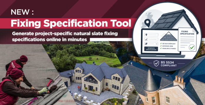 CUPA PIZARRAS natural slate fixing specification tool for roofing professionals.
