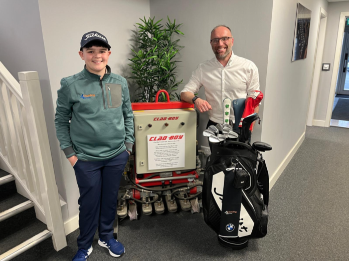 Lucas Skilbeck with Tom Spence of 4 Cladding Services following junior golf sponsorship