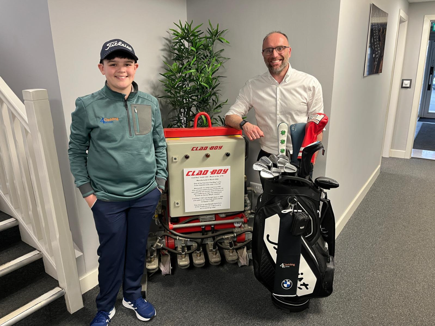 Lucas Skilbeck with Tom Spence of 4 Cladding Services following junior golf sponsorship